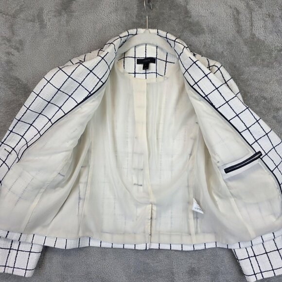 J Crew Blazer Womens Size 2 White Navy Windowpane Tweed One Button Jacket F0792 - Picture 13 of 16